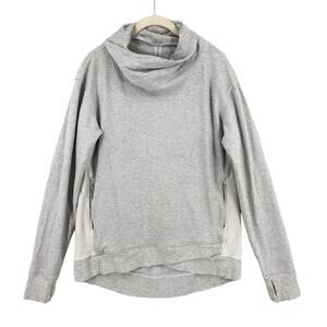 Lululemon Pullover Sweatshirt Womens 10 Gray White Cowl Neck Long Sleeve Pockets